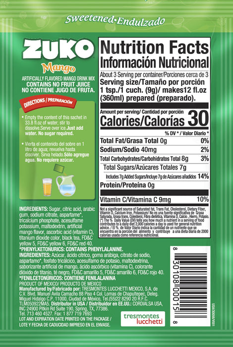 Zuko Drink Mix Mango Individual Pack, 24 Count, 0.9 oz