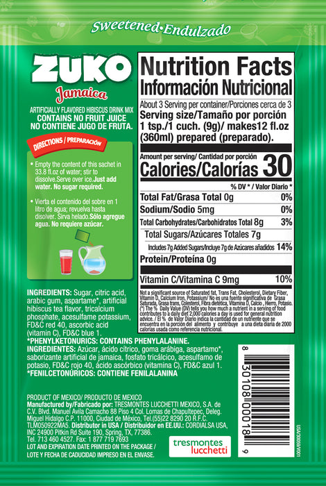 Zuko Drink Mix Jamaica Individual Pack, 24 Count, 0.9 oz