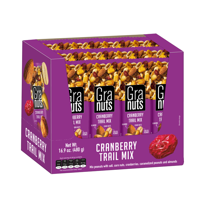 Granuts Cranberry Trail Mix Display, 12 Count, 1.76 oz