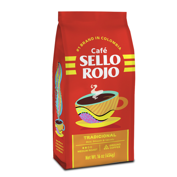 Sello Rojo Tradicional Coffee, 100% Latin American Coffee, Medium Roast Ground Coffee Bag, 16 oz