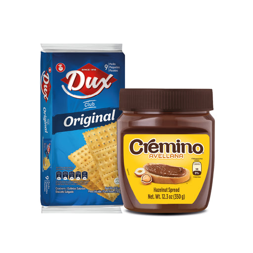 COMBO Dux Original, Crackers Bag, 8.8 Oz and Cremino Hazelnut Spread, 12/ 12.3 Oz