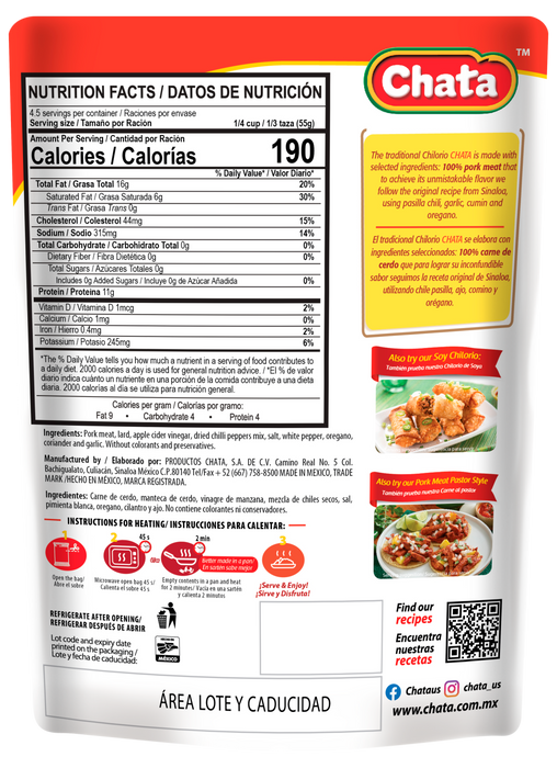 Chata Chilorio Cerdo Bolsa 8.8 oz