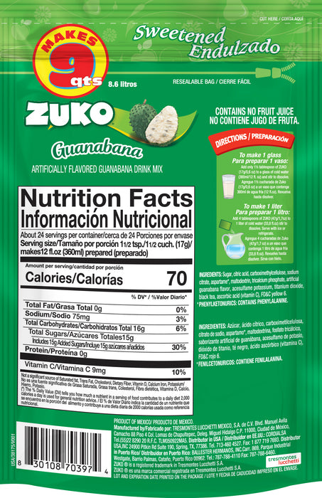 Zuko Guanabana, Drink Mix – 14.1 oz, No Sugar Needed.