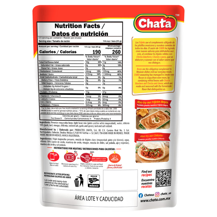 Chata Refried Beans with Chilorio Pouch, 15.2 oz