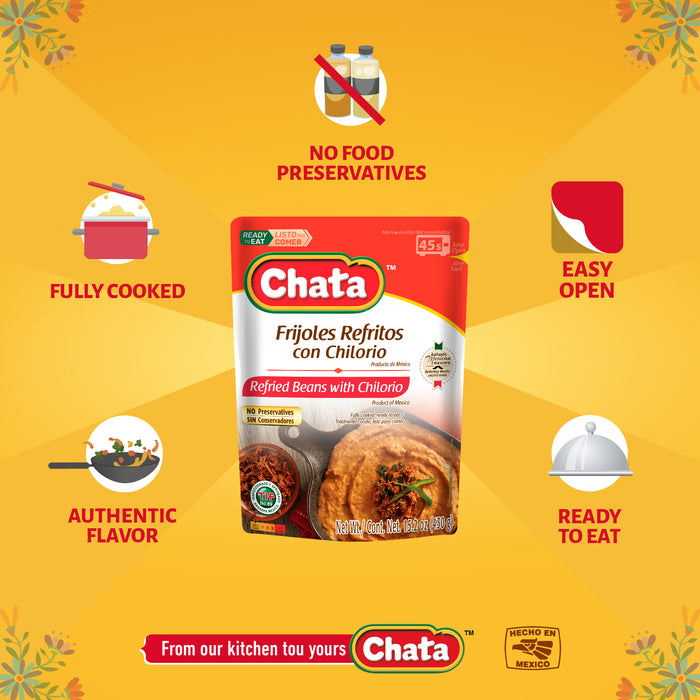 Chata Refried Beans with Chilorio Pouch, 15.2 oz