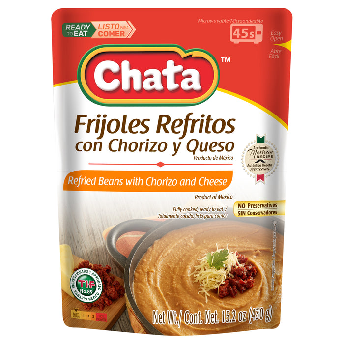 Chata Refried Beans With Chorizo & Cheese Pouch, 15.2 oz
