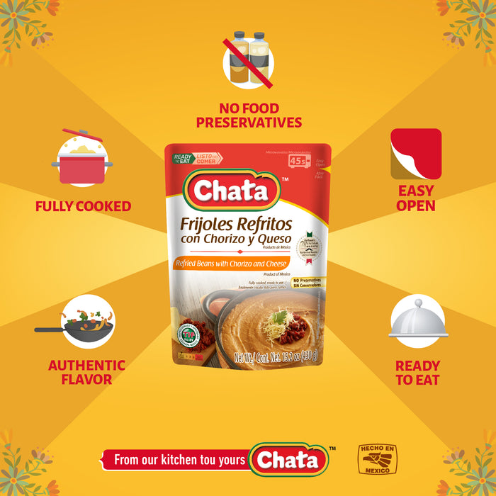 Chata Refried Beans With Chorizo & Cheese Pouch, 15.2 oz