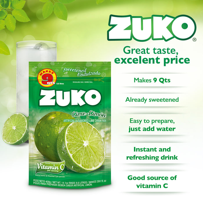 Zuko Drink Mix Lime Family Pack, 14.1 oz