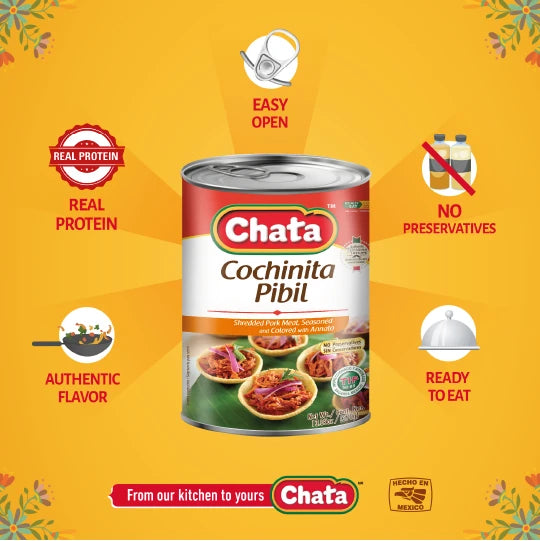 Chata, Cochinita Pibil, Can 13.05 Oz, high-quality ingredients, authentic Mexican food, no refrigeration required