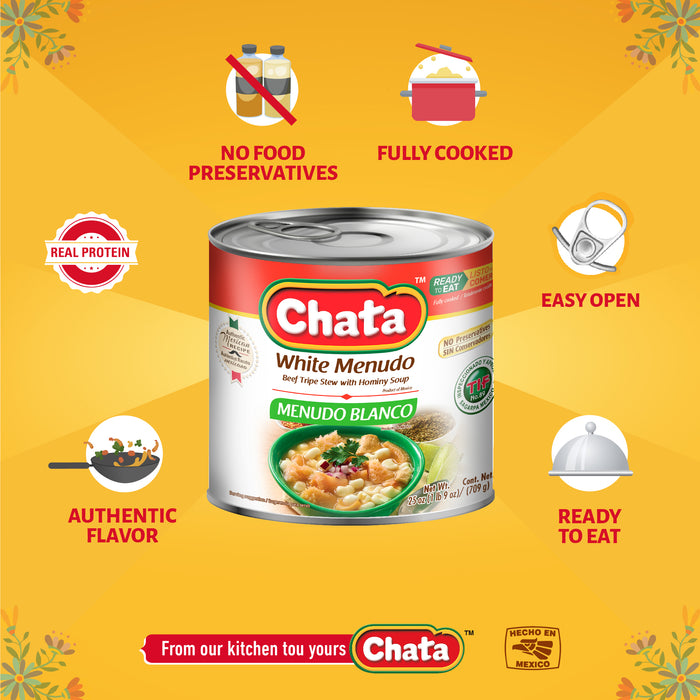 Chata Menudo Blanco Con Sopa De Maíz Lata 25 Oz