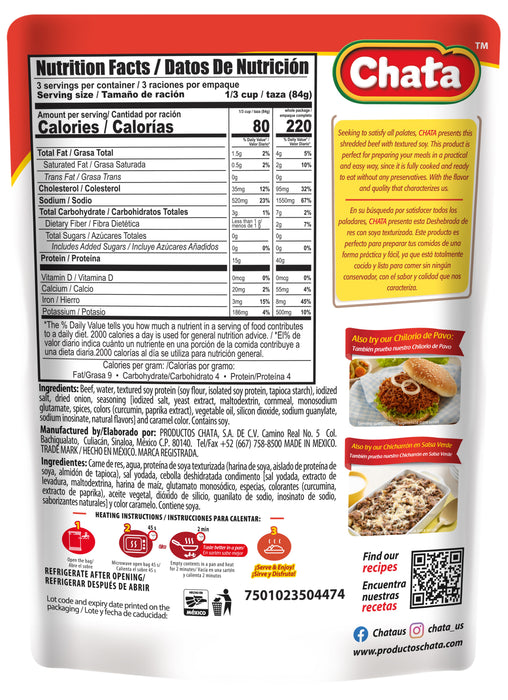 Chata Shredded Beef Pouch, 8 oz
