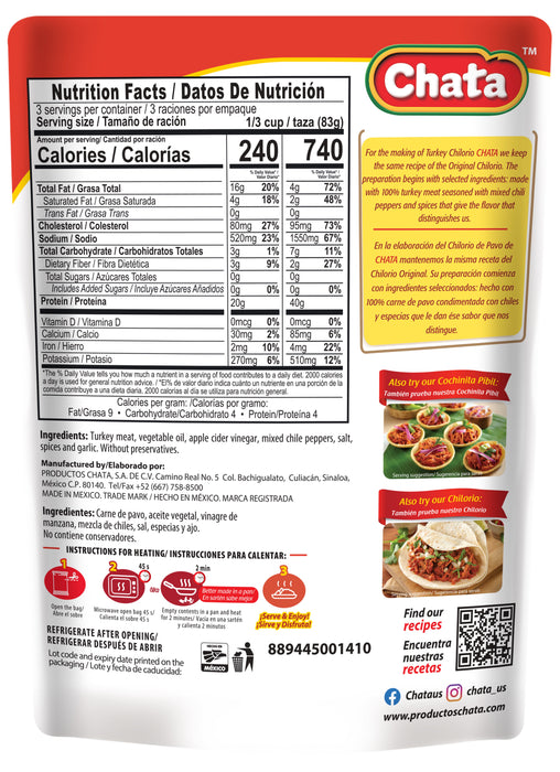 Chata Chilorio Turkey Pouch, 8.8 oz