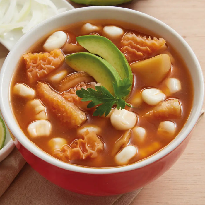 Chata, Pozole Pork With Hominy Soup, Can 25 Oz, high-quality ingredients, authentic Mexican food, no refrigeration required.