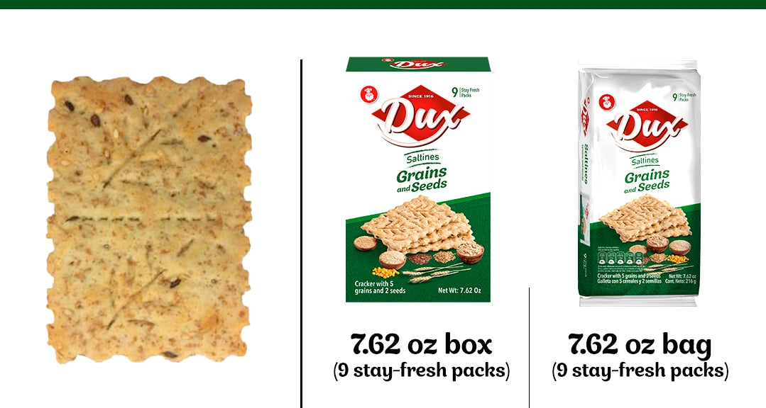 Dux Grains and Seeds Crackers Bag, 9 Count, 7.6 oz