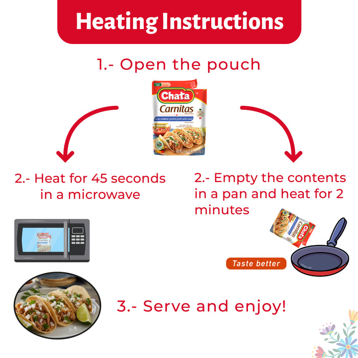 Chata, Pork Carnitas, Pouch 8oz, easy as to heat, high protein