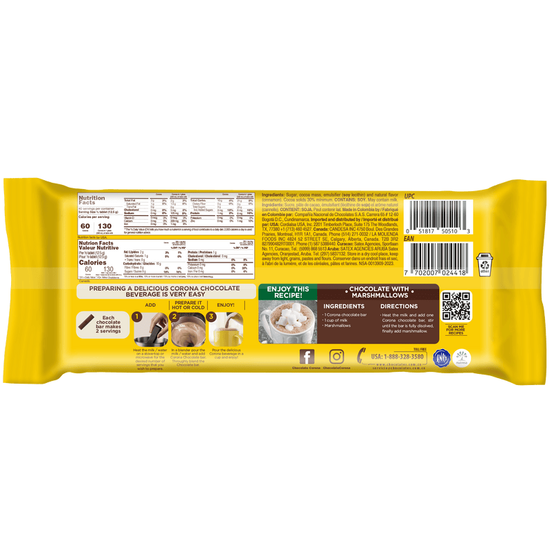 Corona Hot Chocolate Bar, 17.6 oz