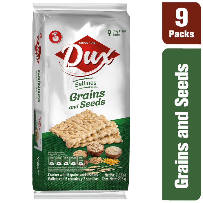 Dux Grains and Seeds, Crackers Bag, 7.6 Oz, 9 ct