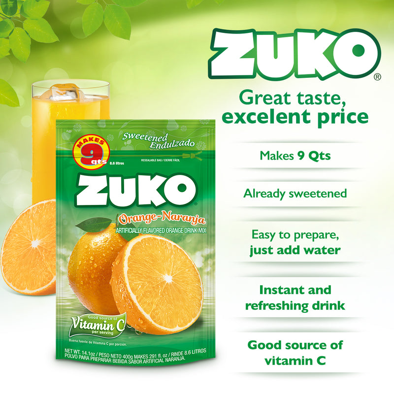 Zuko Drink Mix Orange Family Pack, 14.1 oz, Pack of 6