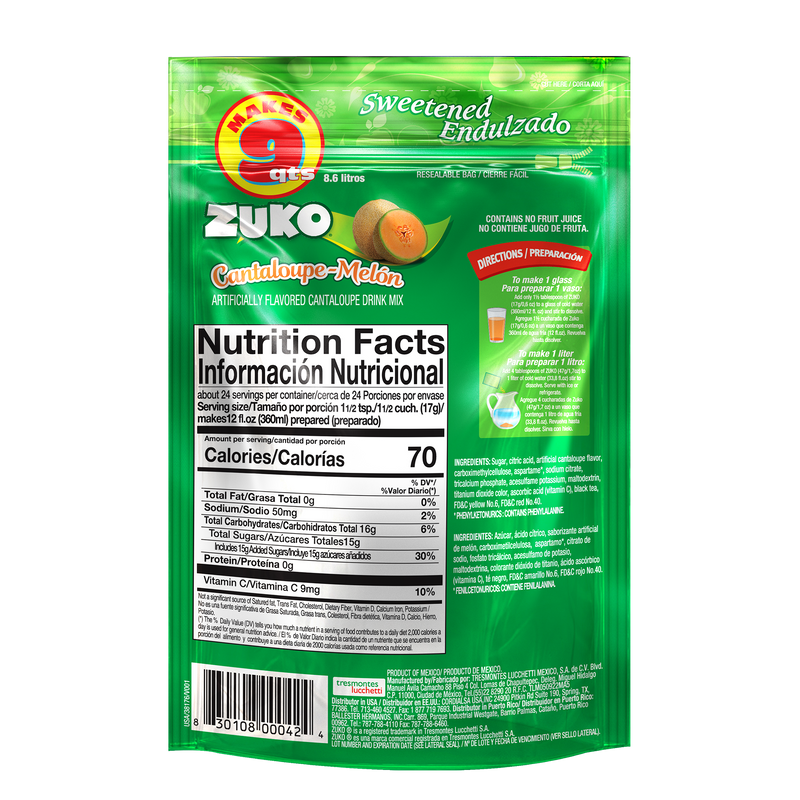Zuko Drink Mix Cantaloupe Family Pack, 14.1 oz