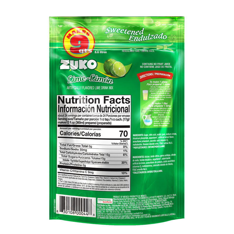 Zuko Drink Mix Lime Family Pack, 14.1 oz