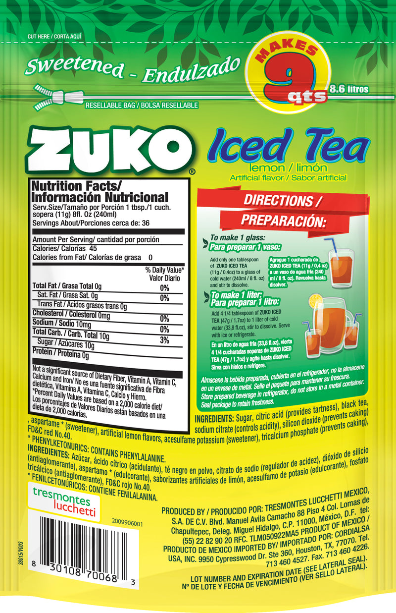 Zuko Drink Mix Lemon Tea Family Pack, 14.1 oz