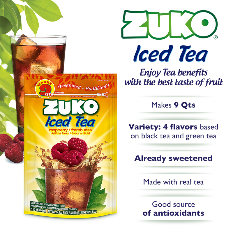 シュウゾウさんのドリンクtea Zuko Drink Mix Raspberry Tea Family Pack, 14.1 oz — Cordialsa USA