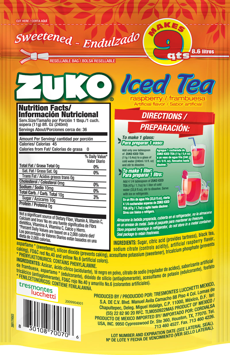 Zuko Drink Mix Raspberry Tea Family Pack, 14.1 oz