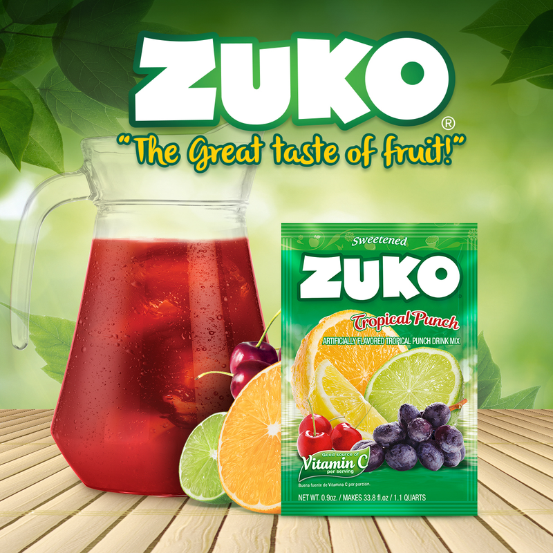 Zuko Drink Mix Tropical Punch Individual Pack, 24 Count, 0.9 oz