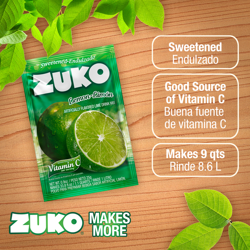 Zuko Drink Mix Lime Individual Pack, 24 Count, 0.9 oz