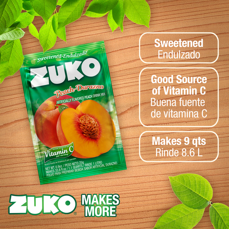 Zuko Drink Mix Peach Individual Pack, 24 Count, 0.9 oz