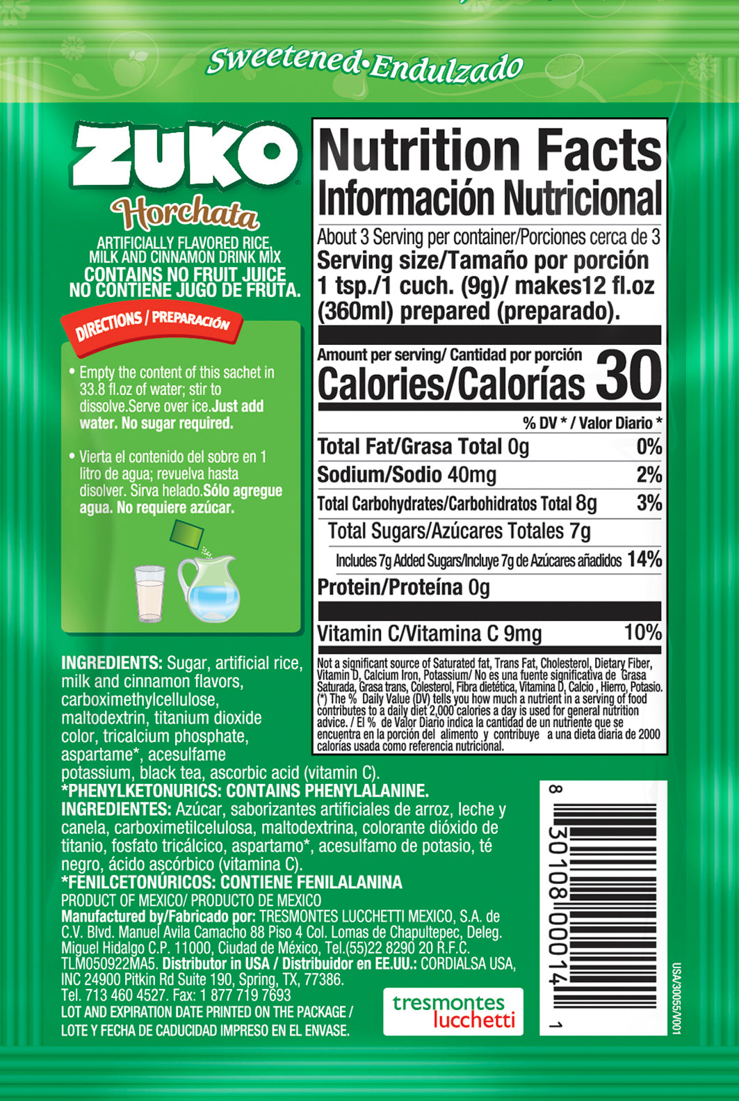 Zuko Drink Mix Horchata Individual Pack, 24 Count, 0.9 oz