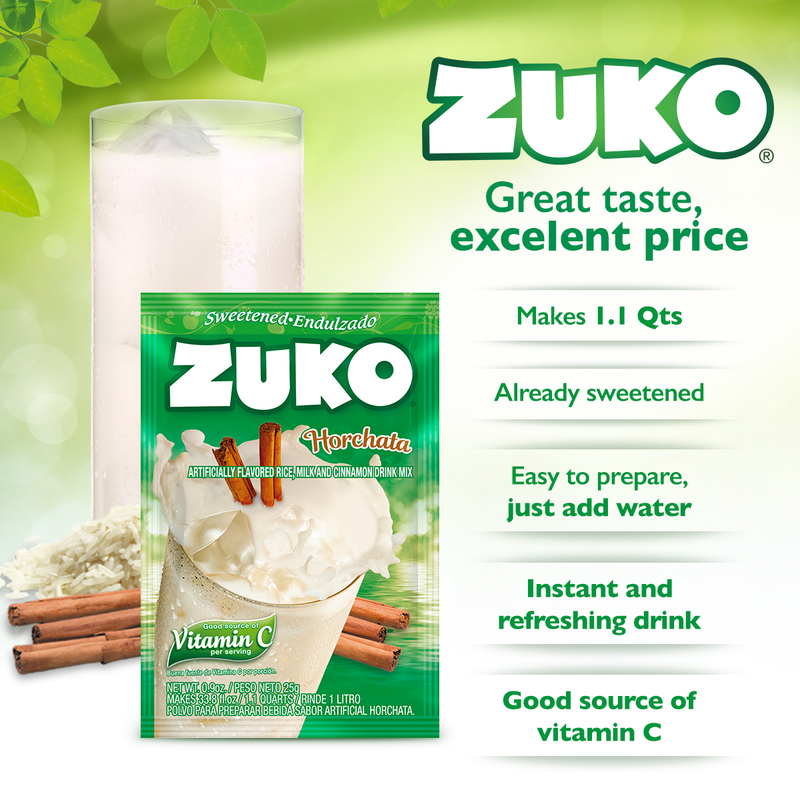 Zuko Drink Mix Horchata Individual Pack, 24 Count, 0.9 oz