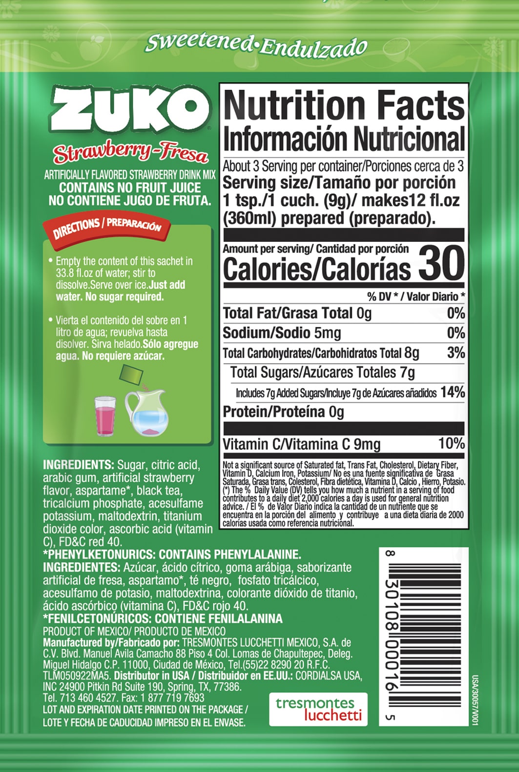 Zuko Drink Mix Strawberry Individual Pack, 24 Count, 0.9 oz