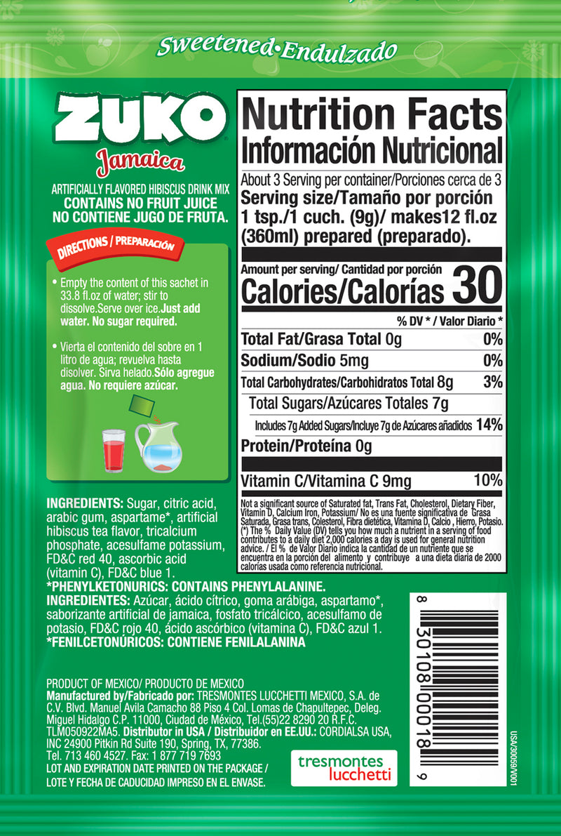 Zuko Drink Mix Jamaica Individual Pack, 24 Count, 0.9 oz