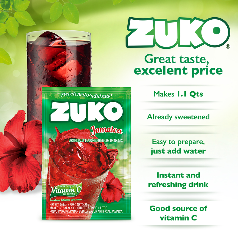 Zuko Drink Mix Jamaica Individual Pack, 24 Count, 0.9 oz