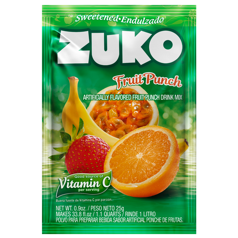 Zuko Drink Mix Fruit Punch Individual Pack, 24 Count, 0.9 oz