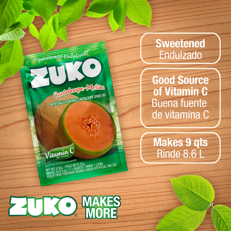 Zuko Drink Mix Cantaloupe Individual Pack, 24 Count, 0.9 oz