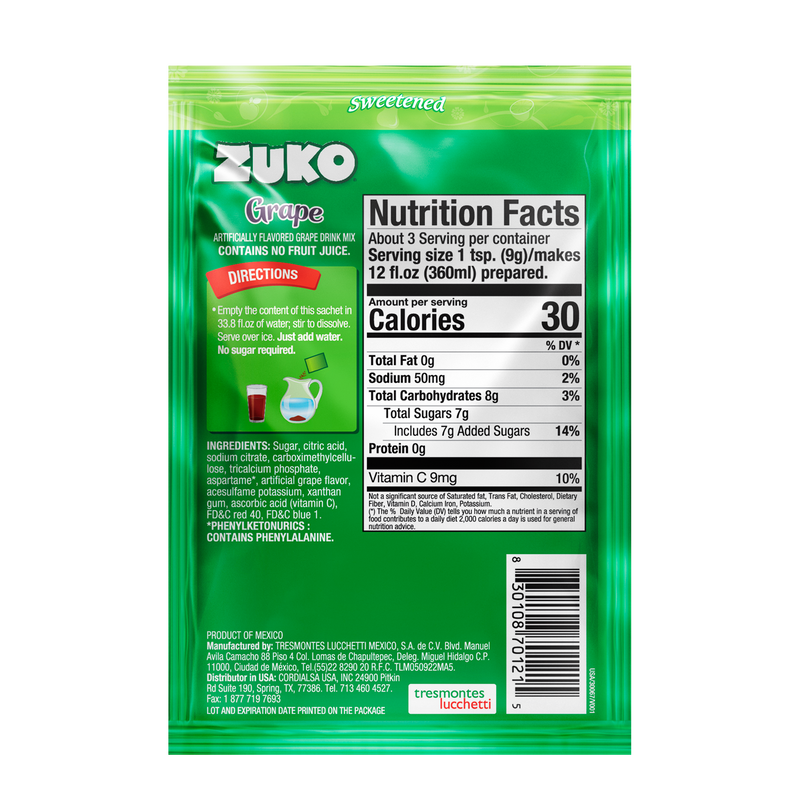 Zuko Drink Mix Grape Individual Pack, 24 Count, 0.9 oz