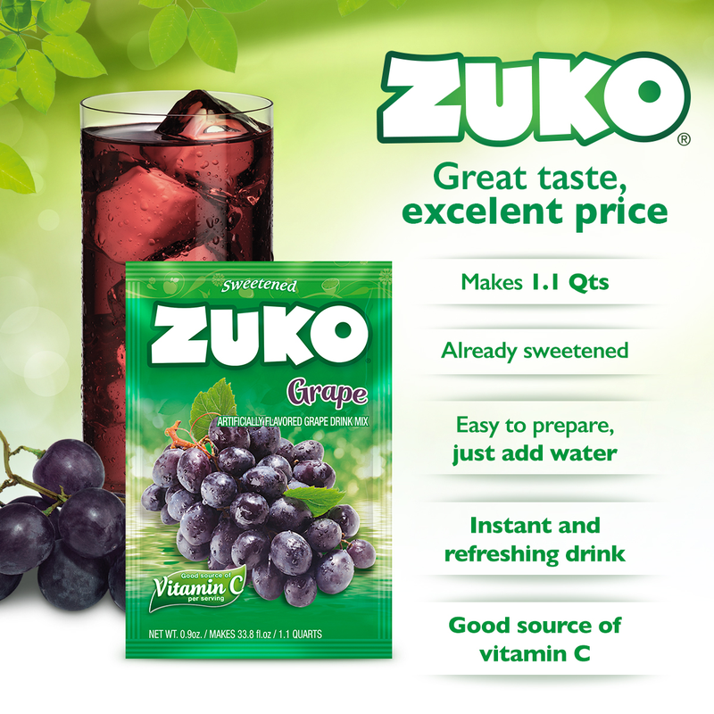 Zuko Drink Mix Grape Individual Pack, 24 Count, 0.9 oz