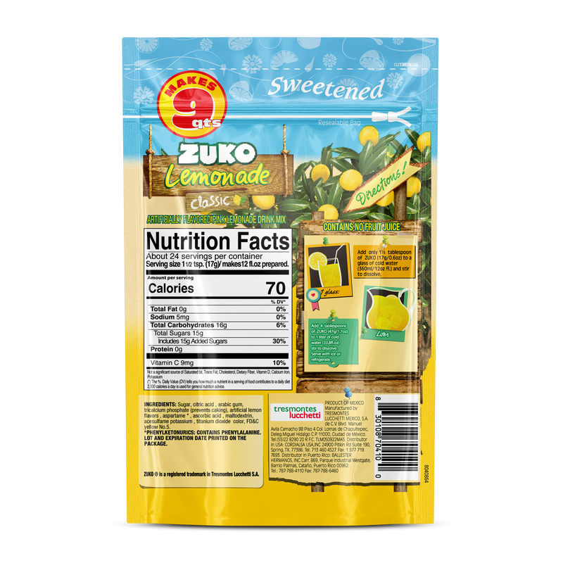 Zuko Drink Mix Classic Lemonade Family Pack, 14.1 oz