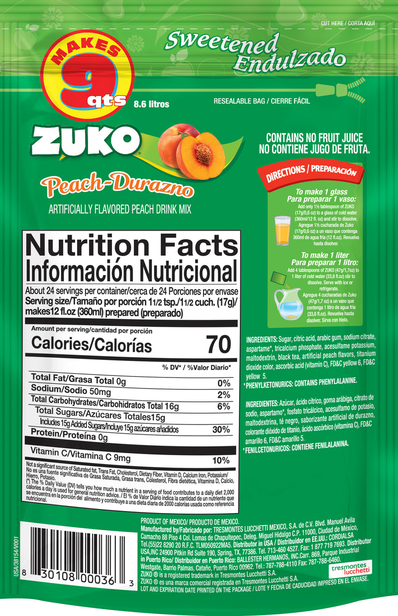 Zuko Drink Mix Peach Family Pack, 14.1 oz, Pack of 6