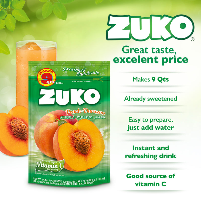 Zuko Drink Mix Peach Family Pack, 14.1 oz, Pack of 6