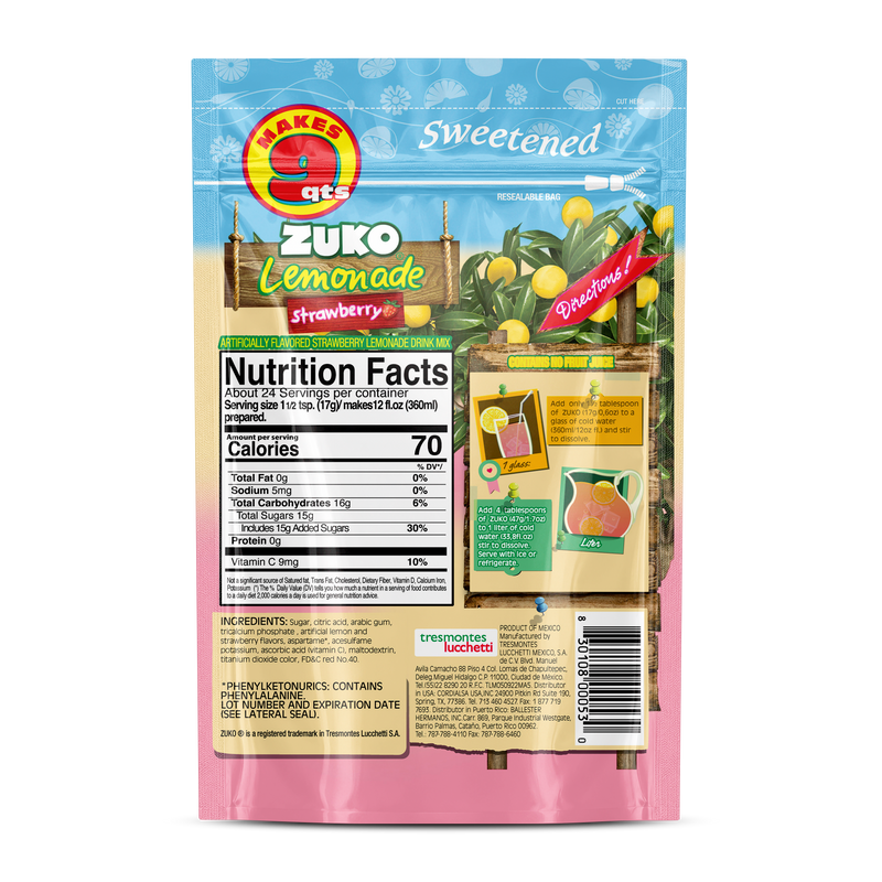 Zuko Drink Mix Strawberry Lemonade Family Pack, 14.1 oz