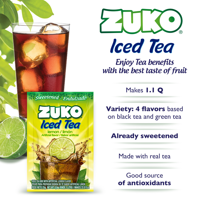 Zuko Drink Mix Lemon Tea Individual Pack, 24 Count, 0.9 oz
