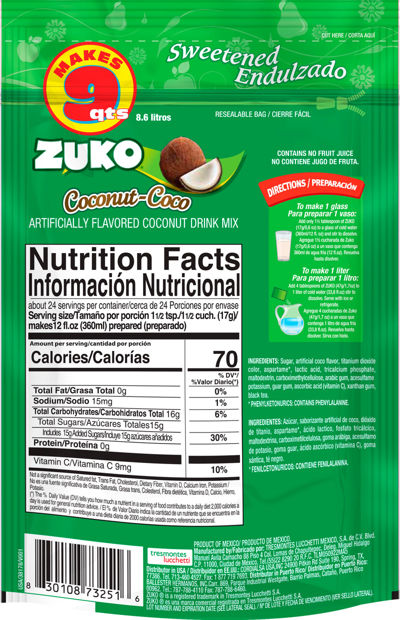 Zuko Drink Mix Coconut Family Pack, 14.1 oz