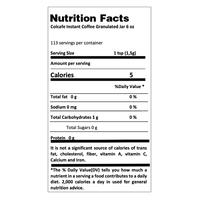 Colcafe Instant Coffee Granulated Jar, 6 oz