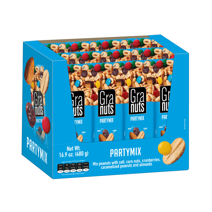 Granuts Party Mix, Peanuts, Raisins, Almonds & Chocolate, 12 Count, 1.41 oz