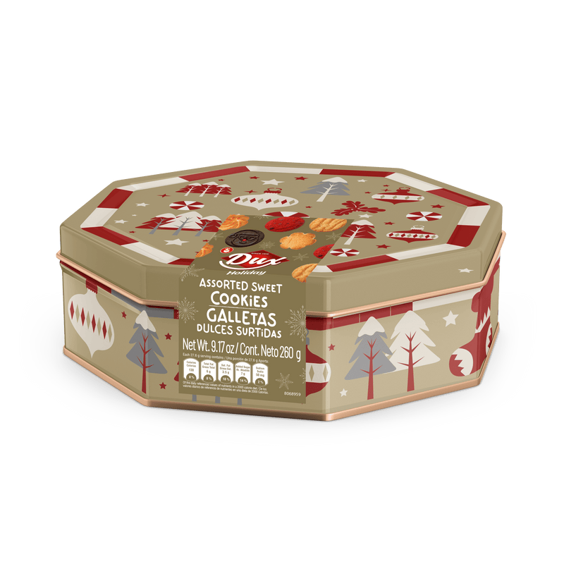 Dux Holiday Christmas Cookies Octogonal Tin, 9.17 oz