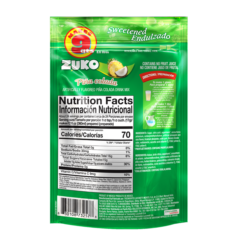 Zuko Drink Mix Piña Colada Family Pack, 14.1 oz