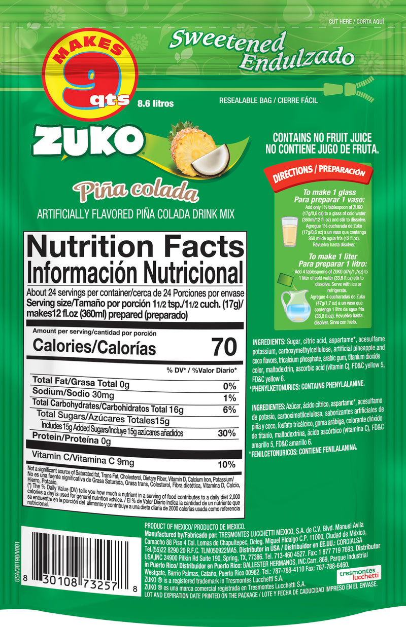 Zuko Drink Mix Piña Colada Family Pack, 14.1 oz
